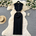 Celebrity fashion heavy industry beading round neck sleeveless knittingdress women's summersexyslimming look medium longsweater skirt