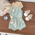 Children's clothing  fashion children's clothing cross-border stereo flower purple suspender top + shorts