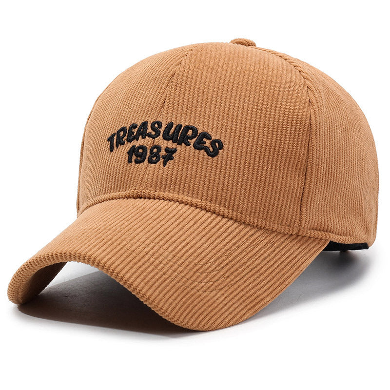 Autumn and winter new corduroy solid color baseball cap outdoor simple casual letter duck tongue cold and warm men's and women's hats