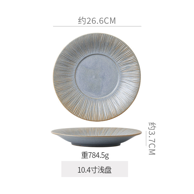 Retro kiln line pattern high-looking tableware restaurant hotel stylish display dessert plate steak plate for home dish plate