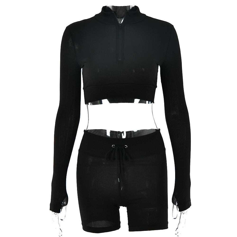 European and American  women's clothing 2022 spring and autumn new casual suit, sexy high-waisted leggings, zipper pullover T-shirt