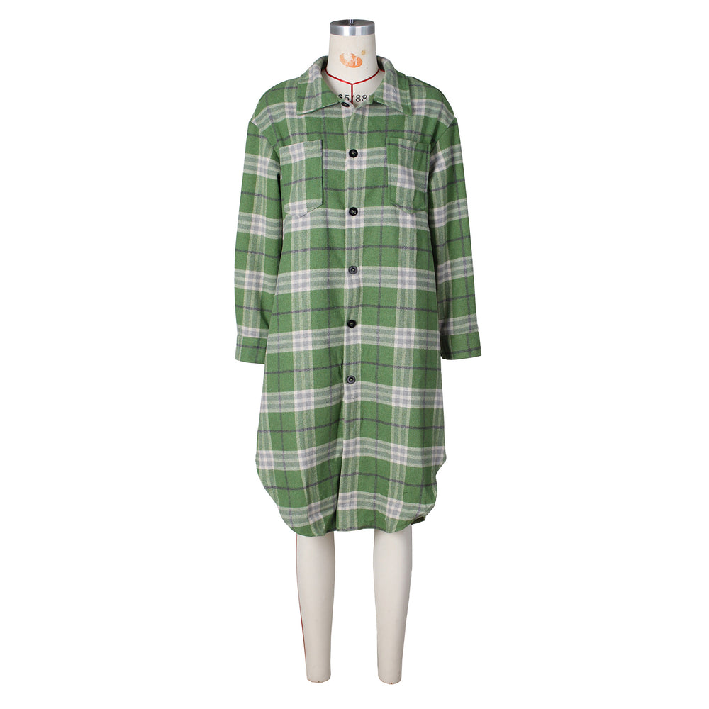 spring new arrivals: european and american style women's fashion - lapel collar pocket wool blend plaid shirt