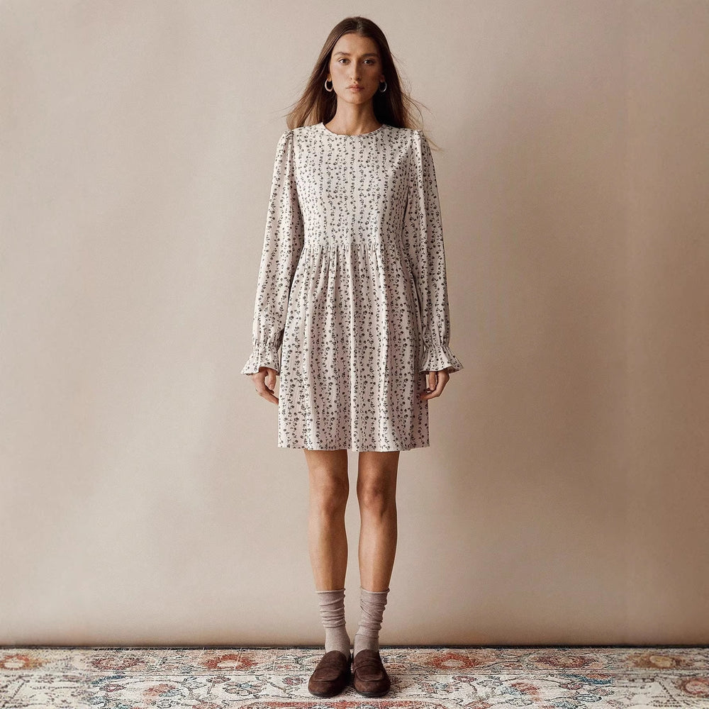 Amazon fashion cross-border export women's floral flare sleeve short dress - round neck high waist loose fit