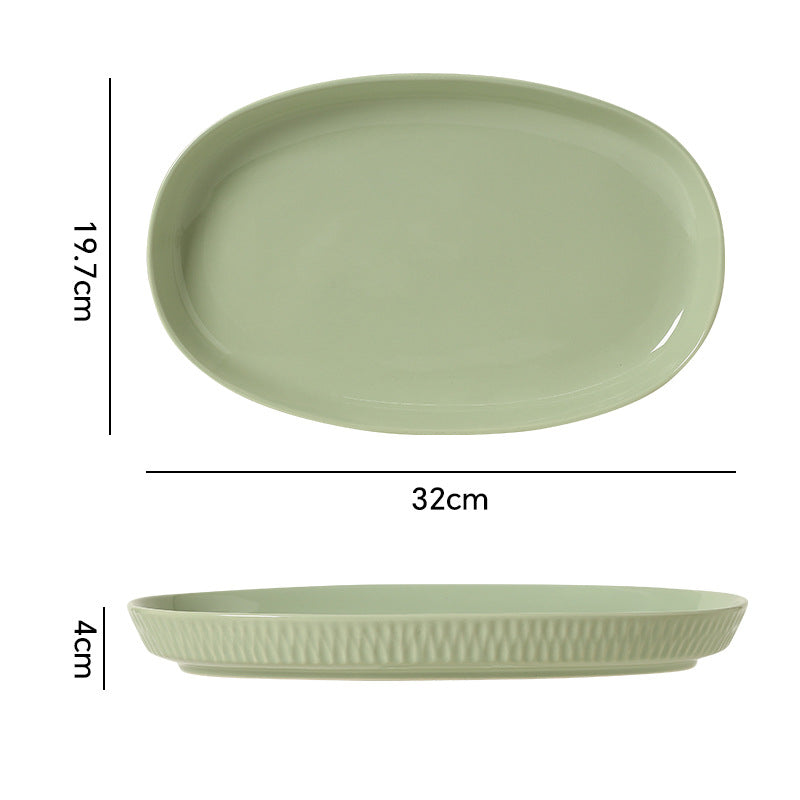 Minimalist nordic solid color fufu ceramic bowl, plate, and dish set - household rice bowl, fish plate, soup plate, and striped plate