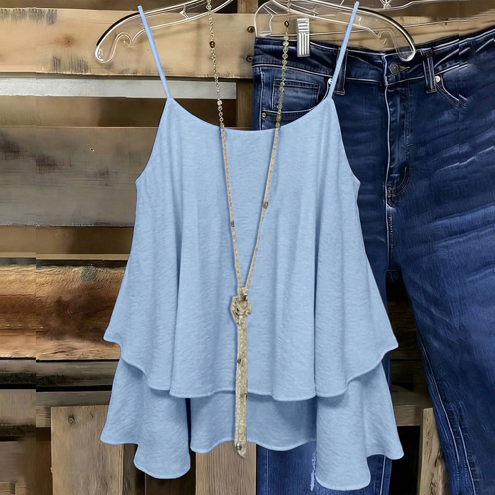 summer new arrivals: european and american style women's v-neck double-layer ruffle camisole - slimming inner layer top