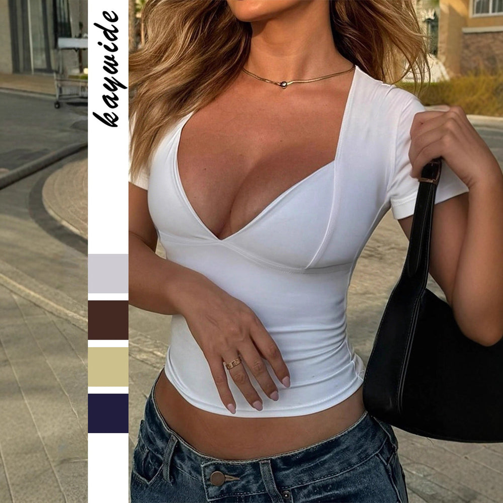 new european and american cross-border y2k hot girl style v-neck solid color tank top t-shirt women's autumn/winter  exclusive