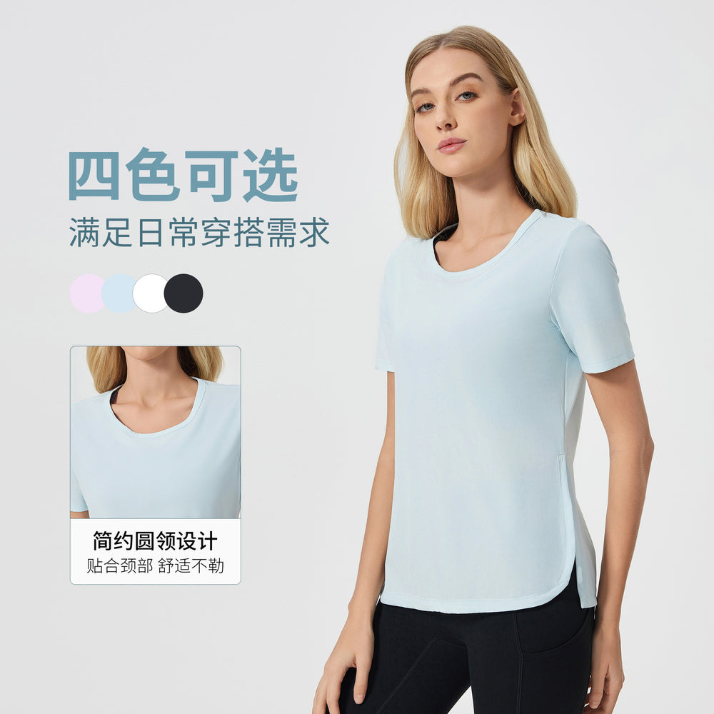 Summer loose breathable yoga top women's side slit quick-dry running fitness sports short sleeve dss125
