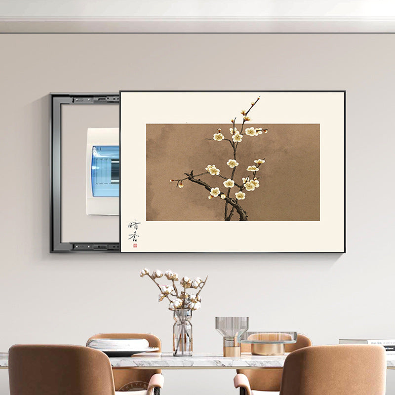 Dark fragrant plum blossom new Chinese meter box decorative painting free punching push-pull distribution box blocking weak electric box restaurant hanging painting