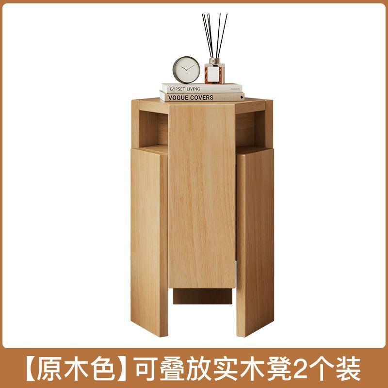Stackable solid wood stool - modern minimalist hexagon design - lightweight & luxe storage ottoman - perfect for home & dining