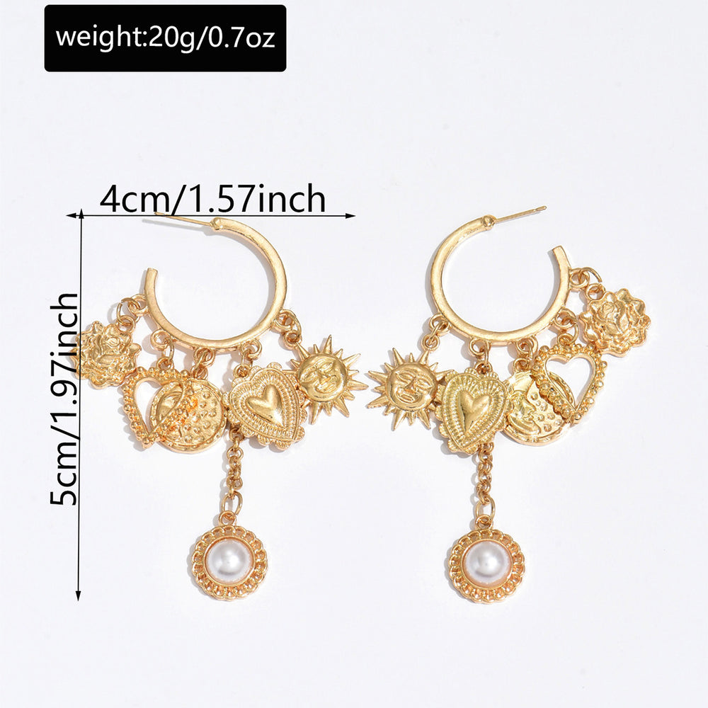 Wholesale big hoop earrings - european & american style, alloy sun & heart charms, light luxury, high-end pearl tassel earrings