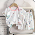 Summer kids' ice silk short sleeve and shorts set - lightweight air conditioning clothing for boys and girls - wholesale baby pajamas and loungewear
