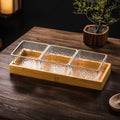 3-compartment fruit plate with gold edge and water ripples + wooden plate, thickened plastic