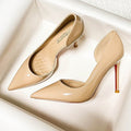 Yx sexy patent leather black red sole shoes - work commute pointed toe stiletto heels - elegant high heels - nude single shoes for women