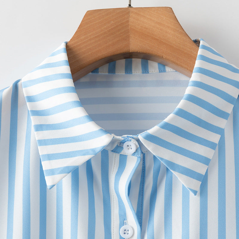 Cross-border wish independent station  European and American striped shirt 2025 autumn new long-sleeved shirt cardigan top women