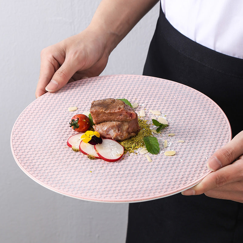 Ins embossed steak plate western dinner plate high-end creative home ceramic pasta dessert pastry wedding presentation plate