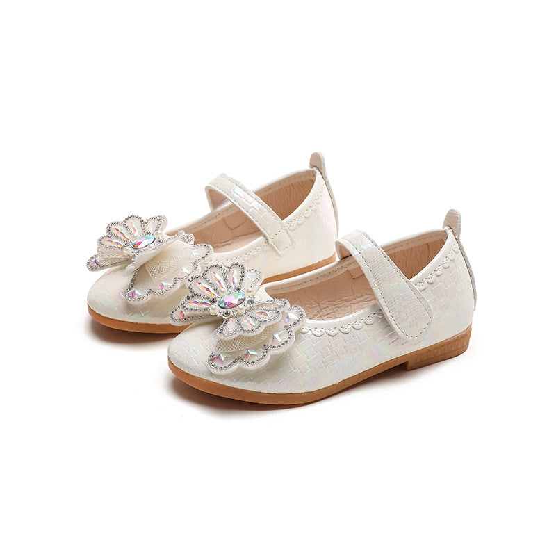 spring/autumn korean style new girls' leather shoes bow princess flats kids' velcro performance dance shoes