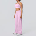 Cloud-feel casual one-shoulder racerback high-waisted butt-lifting straight-leg wide-leg activewear yoga set for women - perfect for outdoor running and fitness