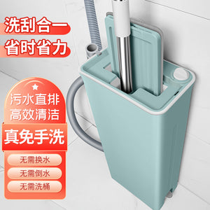 One drag and clean hands-free flat mop, wet and dry, lazy rotate washing machine, neutral absorbent stainless steel pole