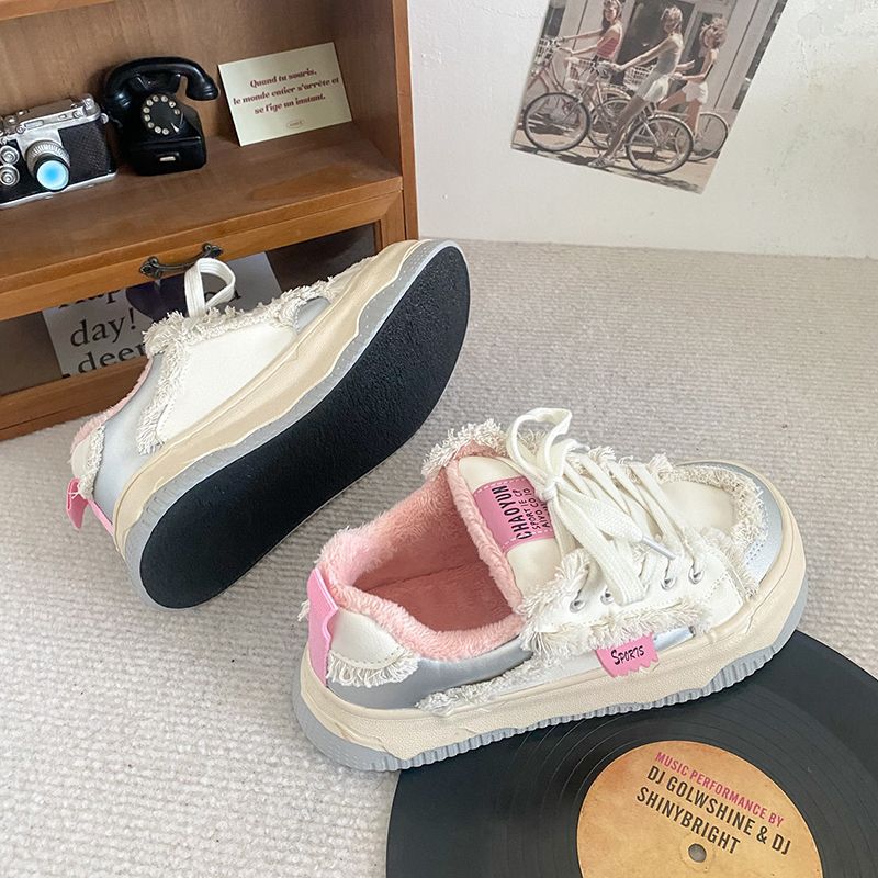Niche stylefleece-linedthickenedheattech bread shoes easiest for match short velvet cotton shoes 2026new arrivalwinterthick sole big toe sneakers for women