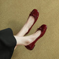 Vintage bow square toe low-cut flats - women's 2025 spring/autumn new collection - patent leather wedding shoes