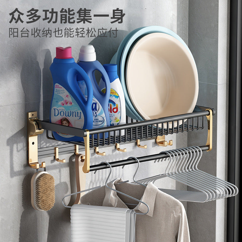 No punching space aluminum storage towel rack, bathroom bathroom bathroom hardware pendant set, net basket towel rack.
