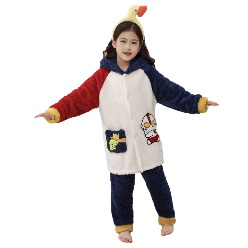Boys' winter flannel pajamas - thickened coral fleece robe set for autumn and winter