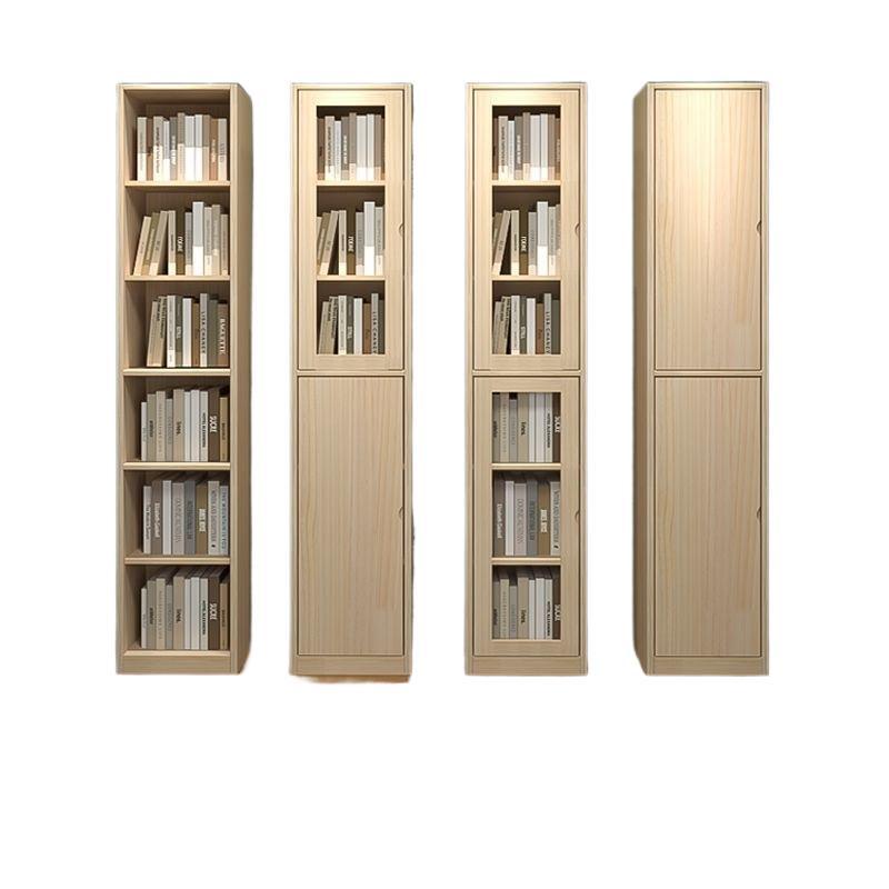 Solid wood bookcase with glass door, kids' bookshelf, home living room storage cabinet, dustproof display cabinet, narrow gap shelf