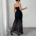 Fashionexport black sexy strapless tube top backless long skirt stereo flower cut outpatchworka-line tutu skirt