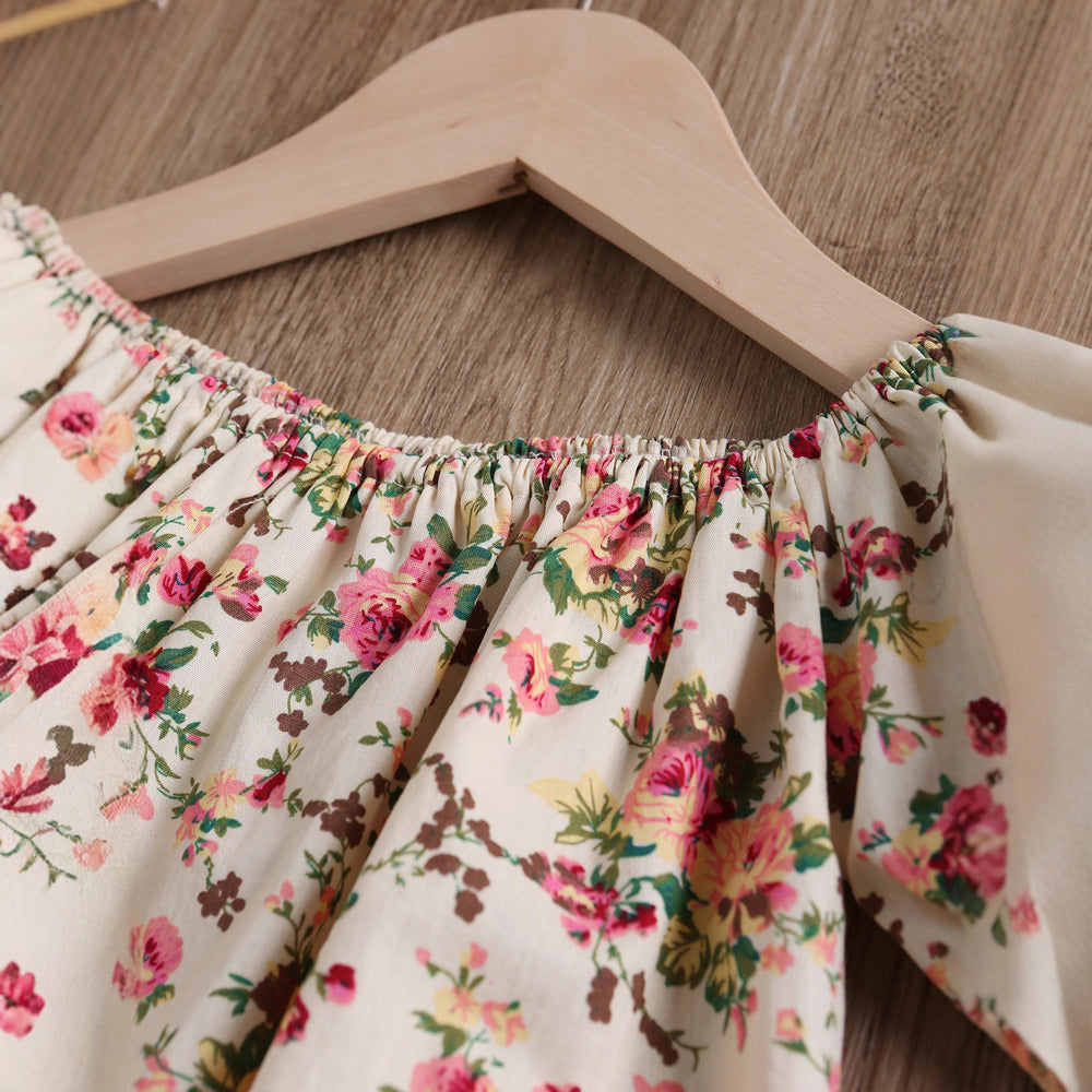 new summer collection: 100% cotton floral print stretch top with elasticated cuffs + woven shorts, includes linen belt - cross-border fashion for the us and europe