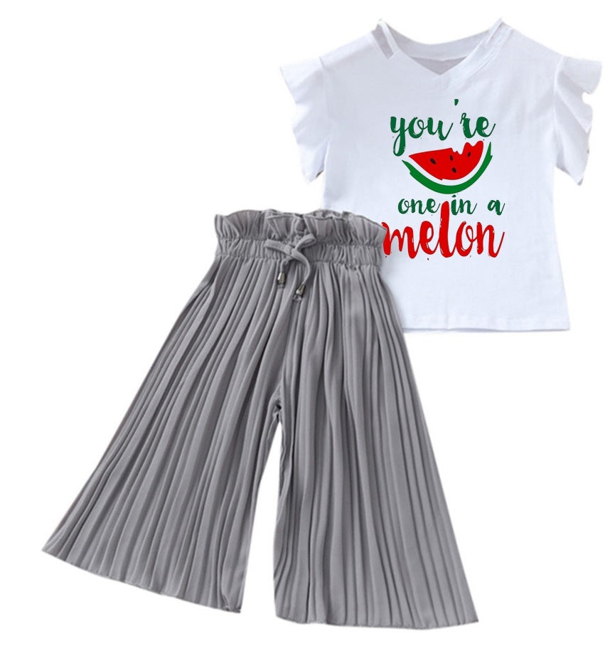 summer new arrivals: girls' letter print flutter sleeve top & wide-leg pants two-piece set (sizes 4-14y)