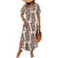Amazon short-sleeve dress v-neck tank dress  summer new arrival side slit casual beach dress