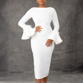 D3258 independent station export women's clothing  winter new arrival fashion solid color bodycon flared sleeve ol african dress