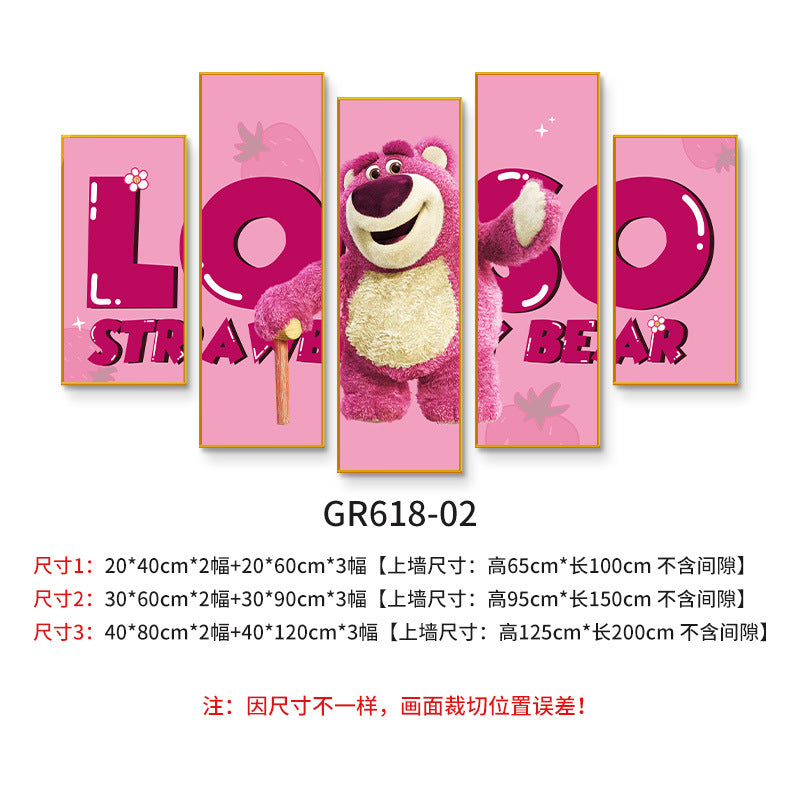 Chess and card room mahjong hall box strawberry bear creative hanging painting pink panther bedroom living room background wall decoration mural