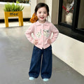 Girls' casual outfit:  autumn/winter cartoon kitten knit sweater, trendy and stylish two-piece set for kids