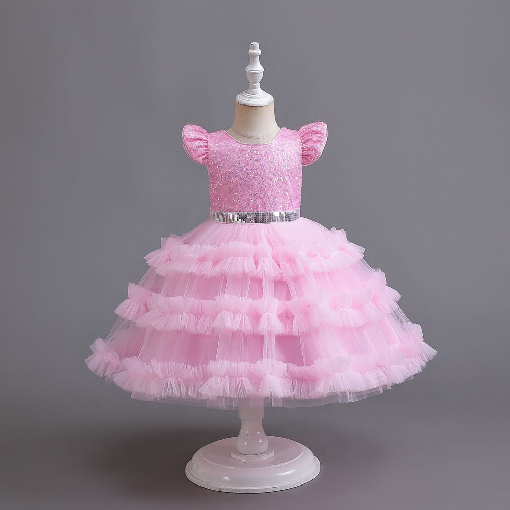 new arrival flutter sleeve children's formal dress tulle princess dress girls' piano performance dress kids dress
