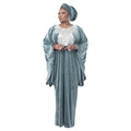 Solid color batwing sleeve velvet embroidered v-neck robe dress - cross-border sourcing, women's clothing,  new arrivals, african sourcing