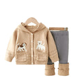 Girls' fall/winter new arrival: cute puppy jacquard hooded sweater jacket & loose pink knit two-piece set