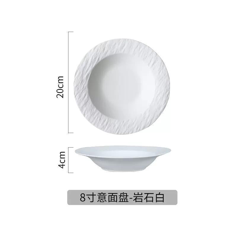 Western-style ceramic dinner plate, pasta, western food, soup plate, frosted stone pattern, black and white hotel french plate, tableware, dinner plate