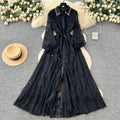 Frenchelegantelegance heavy industry beading lapel lantern sleeve single breasted strap waist slimming looklacedress women