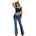 European and american style high-waisted jeans -  cross-border women's fashion streetwear patchwork color block flare jeans