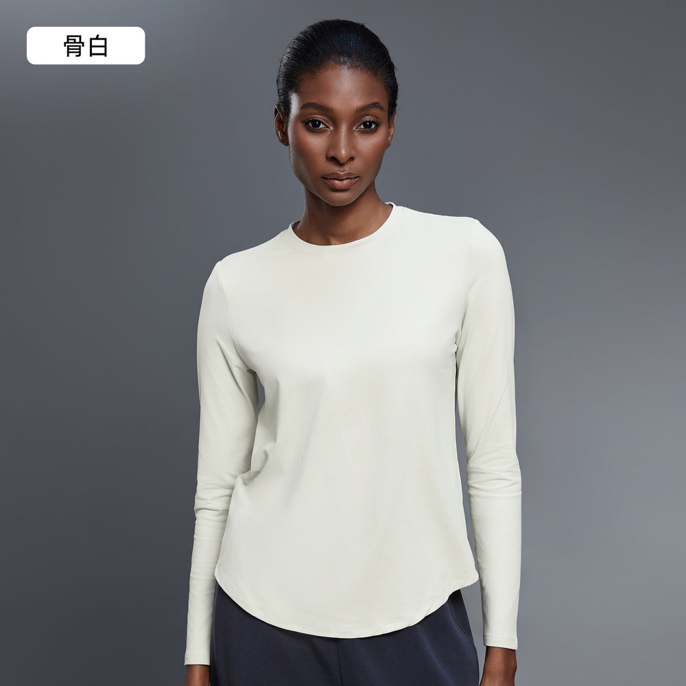 Autumn crew neck yoga top - loose fit, slimming, fitness top, casual & versatile, long sleeve women's activewear - d25148