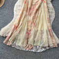 French riviera style pink floral print cami dress - women's summer korean high-waisted sleeveless slimming elegant maxi dress