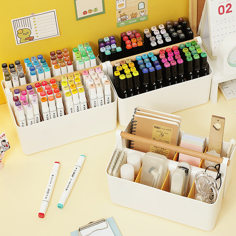 Desktop sundries Transparent stationery storage box Plastic handheld pen holder Storage box Book document Marker pencil case