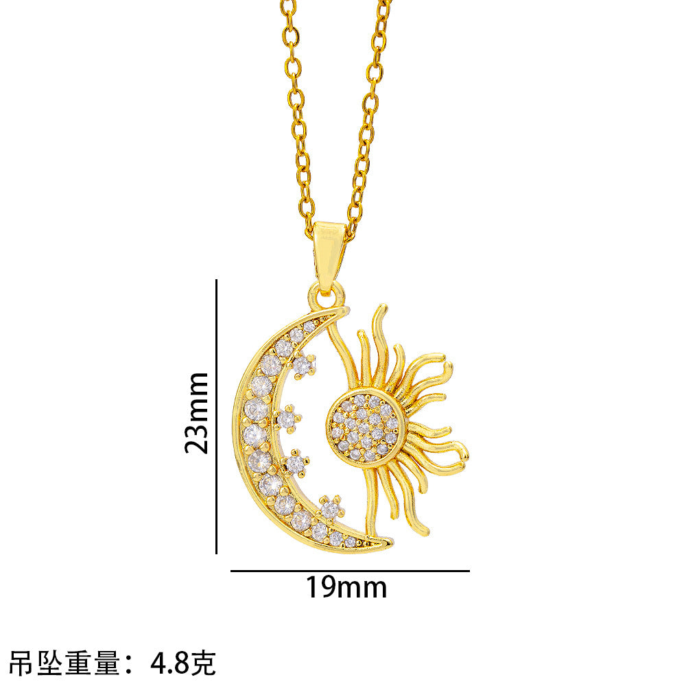 European and american new arrival ethnic style micro-embedded zircon titanium steel sun necklace for women, non-fading accessible luxuryniche style clavicle chain jewelry