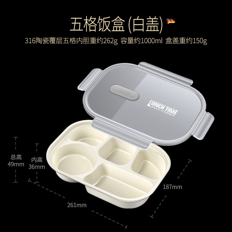 316 ceramic coated lunch box can be heated in microwave oven, lunch box, office workers bring rice, sealed and divided bento lunch box