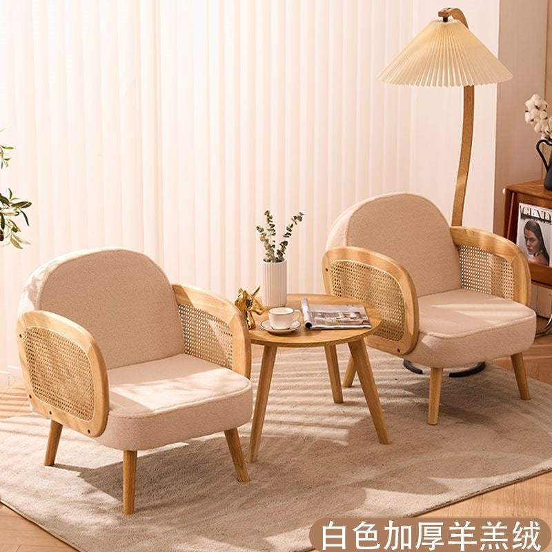 Solid wood single sofa and coffee table set - modern minimalist design for small living rooms, b&bs, hotels, and rental properties - featuring tech fabric upholstery