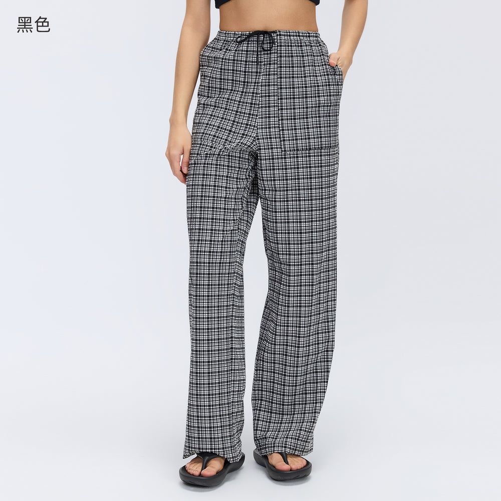 Spring/summer new lightweight quick-dry women's active pants - bubble plaid, loose fit, slimming, versatile casual trousers d26034