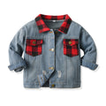Autumn new arrivals: kids' denim jacket, plaid cropped top, trendy short jacket, denim outfit for boys and girls