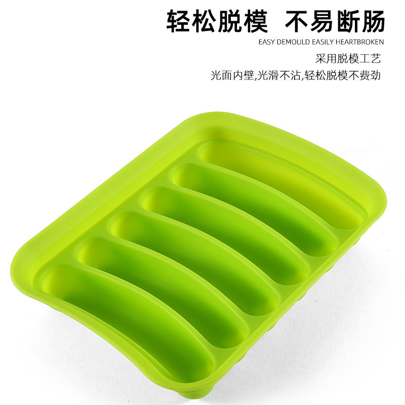 Large 6-piece silicone sausage mold with lid, ham sausage box, hot dog mold, crisper box, diy baking sausage box shape