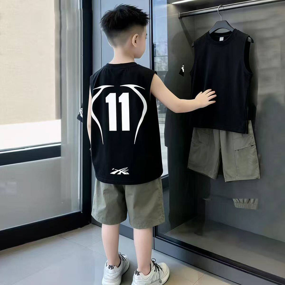 Boys'  summer new sleeveless tank top and shorts casual two-piece set - lightweight style for mid-to-large children